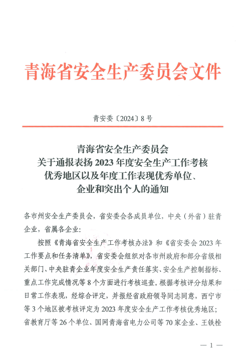 喜報！2023年度安全生產(chǎn)工作優(yōu)秀企業(yè)和突出個(gè)人名單揭曉！