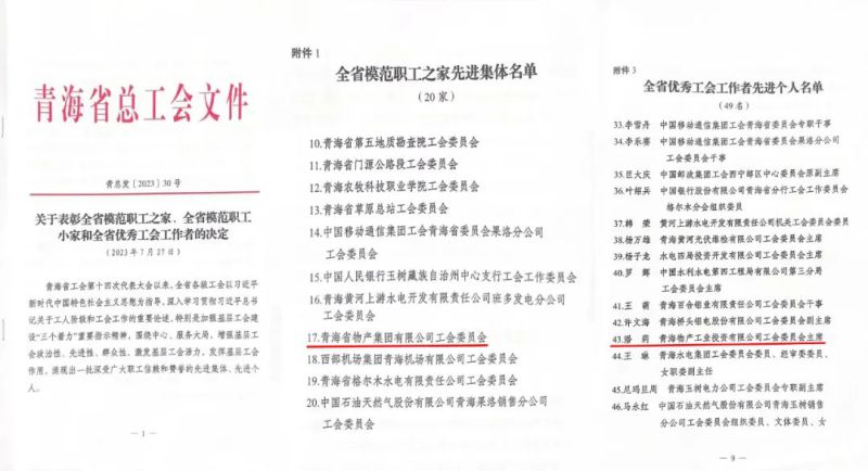省物產(chǎn)集團榮獲“全省模范職工之家”榮譽(yù)稱(chēng)號，物產(chǎn)工投公司潘莉榮獲“全省優(yōu)秀工會(huì )工作者”榮譽(yù)稱(chēng)號